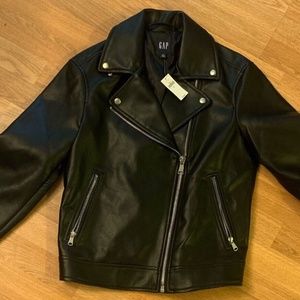 Faux-Leather Moto Jacket, straight silhouette with a relaxed fit